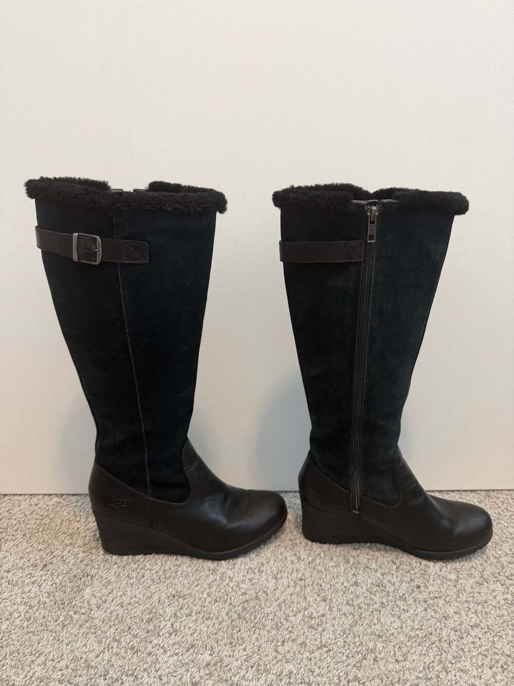 UGG Mischa Black Suede Wedge Bootie, Size 7 US (5.5 UK, 38 EU, 24 JPN)